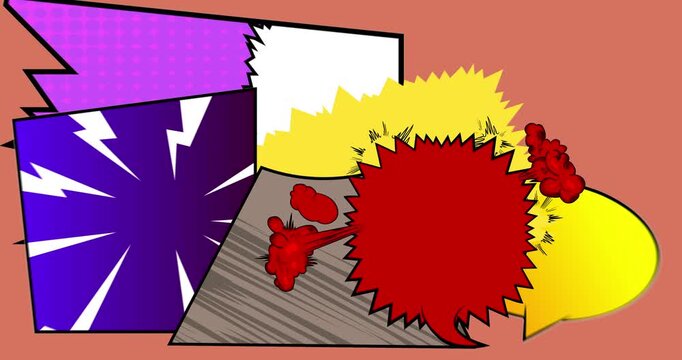 Cartoon background animation, comic book backdrop video. Retro comics pop art design.