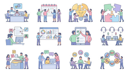 Fototapeta premium People working in office spaces together.
