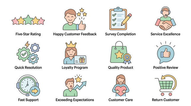 Customer Service Satisfaction Icons Set.