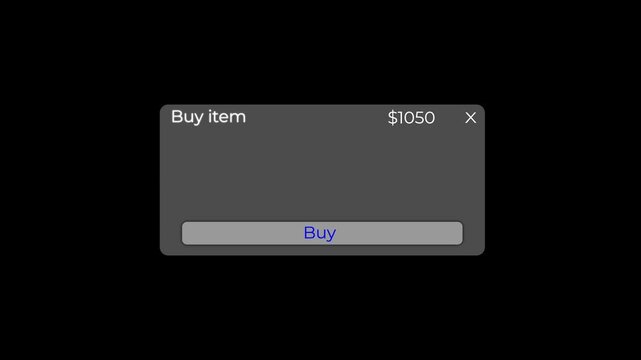 buy item popup animation with glowing purchase button and modern ui.