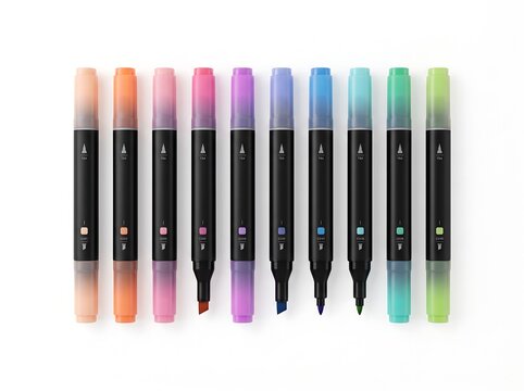 Set of colorful dual tip alcohol markers for anime and manga illustration isolated on white