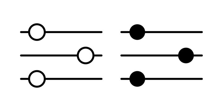 Settings sliders icon in outline and solid style, isolated on white background. Ideal for configuration, control panel, adjustment, and customization related features in mobile and web design.