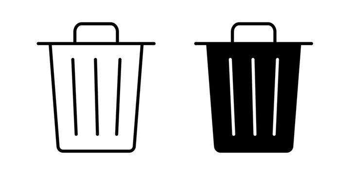 Trash icon in outline and solid style, isolated on white background. Ideal for delete, waste management, recycling, and cleanup related features in mobile and web design.