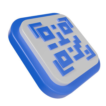 QR Code Icon in 3D Render Blue and White Square Badge for Digital Payment and Smart Scanning Technology