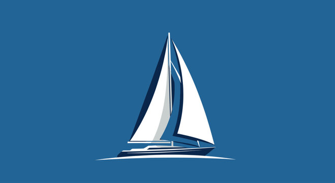 Minimalist sailboat vector illustration on blue background