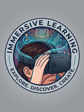 Immersive learning badge with person using virtual reality headset