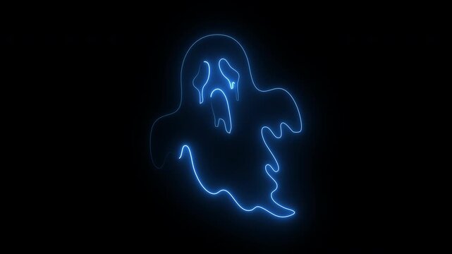 Blue neon ghost animation featuring glowing outline effect on black background for design.