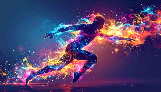 Vivid Running Figure Illuminated Energetic Light Trails