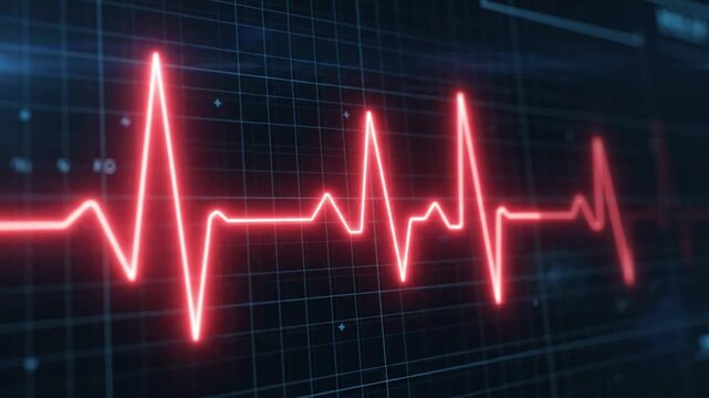 Red EKG Heartbeat Line on Digital Monitor Screen, Medical Health Care Concept