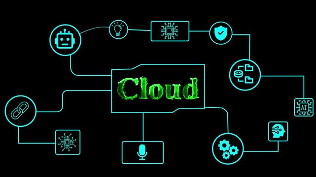 Cloud Computing Network Architecture with Digital Data Storage, Secure Server Integration, and Modern Cloud Infrastructure Technology Concept