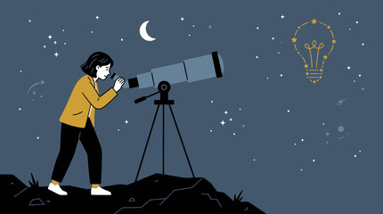 Person observing lightbulb constellation through telescope. © Satria