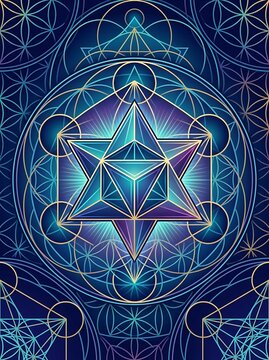 Sacred geometry merkaba star with flower of life patterns