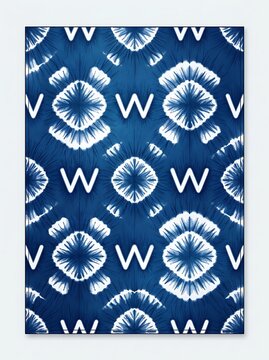 Indigo blue shibori tie dye pattern with white symmetrical motifs