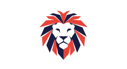 Stylized lion head emblem with geometric colorful mane © Kunata