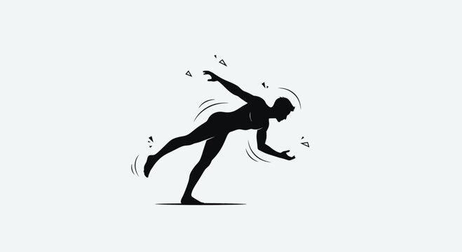 Silhouette of person falling forward accidentally.