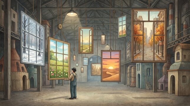 Floating Windows Opening to Multiple Worlds Contemporary Artwork