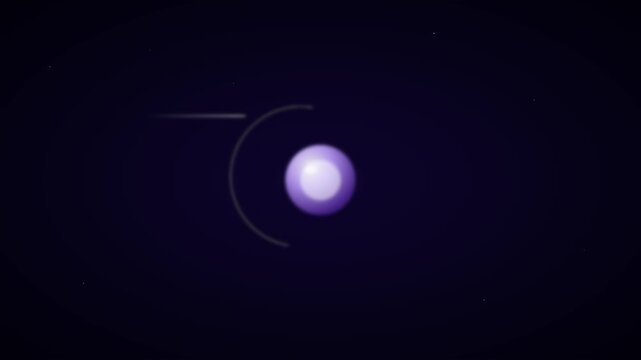 Abstract purple atom model animation with rotating electron orbits and glowing nucleus 4k science