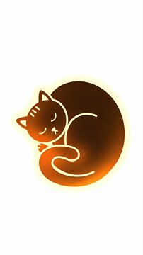 Sleeping cat curled up in a ball warm orange glow animation, cute pet resting peacefully