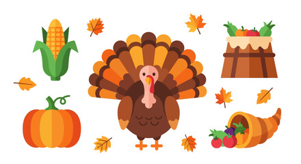 Fototapeta premium Thanksgiving Turkey with Autumn Leaves Food.