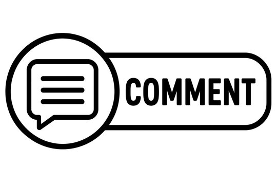 Bold Black and White Line Art of a Comment Button with Speech Bubble Icon