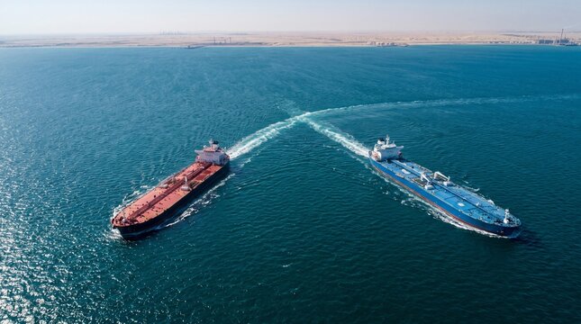 Oil Supertankers Diverging In Persian Gulf
