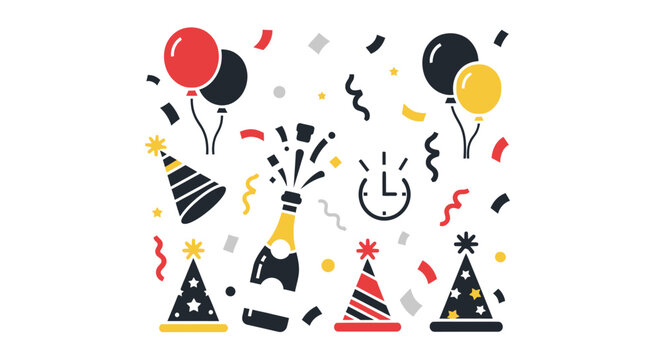 Colorful party hats and balloons.