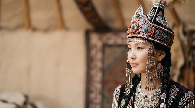Portrait of a woman in traditional central asian ethnic attire