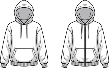White pullover and zipped hoodies offering versatile apparel design templates for fashion and casual wear collections © Sultana