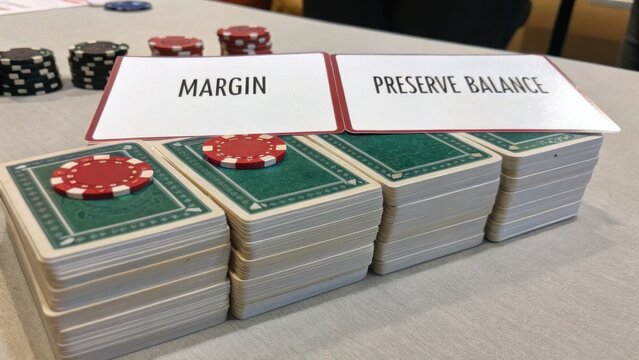 Stack of poker chips and playing cards at a gaming table highlighting margin and preserve balance concepts