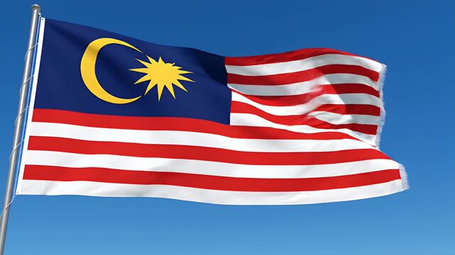 malaysian flag waving in blue sky, national symbol, patriotic, independence day, democracy, patriotism, travel destination, southeast asia