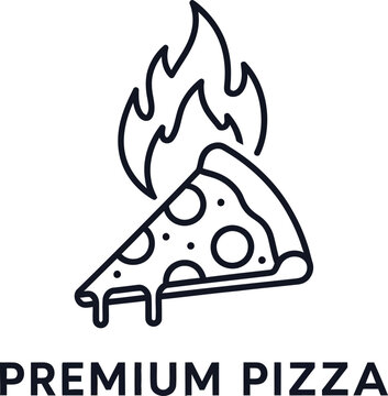 Premium hot pizza slice flame logo graphic with delivery restaurant branding