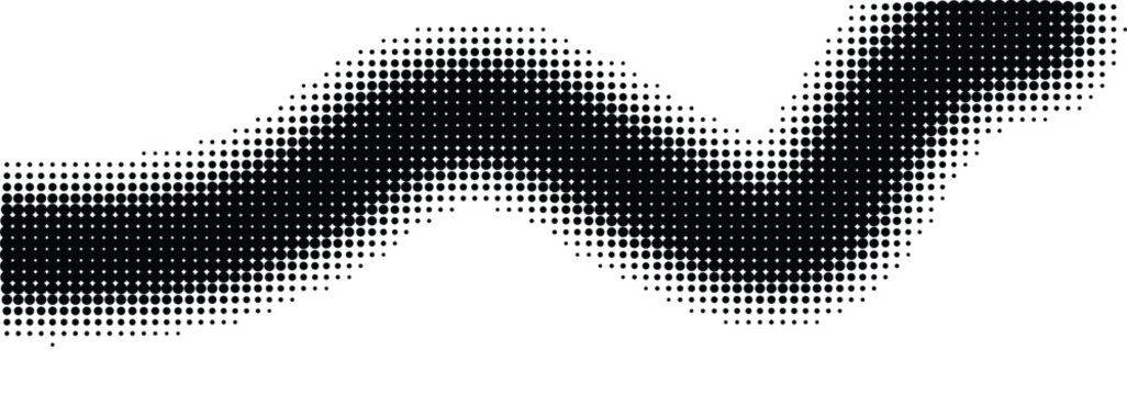 Halftone wave pattern vector, black and white dotted wavy line element, retro pop art design brush stroke for graphic layouts