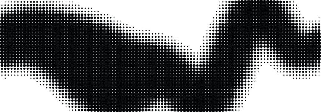 Halftone wave pattern vector, black and white dotted gradient texture, retro comic book style graphic element for print design