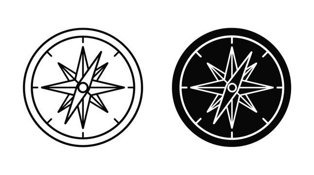 Minimalist compass rose icons for navigation travel mapping and geographic direction