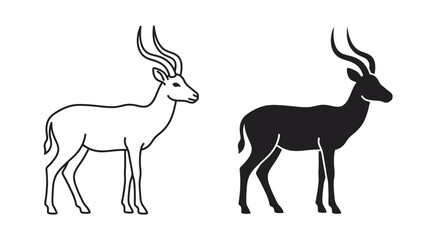 Naklejka premium Minimalist Antelope Vector Illustration Set in Black and White Outline Style