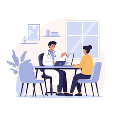 Fototapeta premium Doctor Patient Consultation In Clinic Using Laptop Health Care Discussion