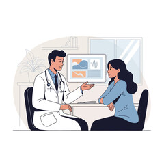 Obraz premium Doctor Patient Consultation In Medical Clinic Modern Healthcare Illustration Style