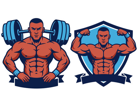 Muscular Bodybuilder Mascot Logos for Gym and Fitness Branding