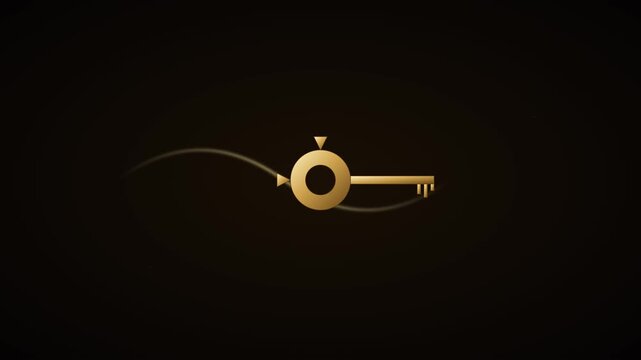 Golden key animation rotating on dark 4k background, for business success, and security concept, motion security