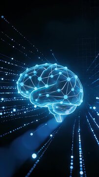 Blue glowing brain with network connections