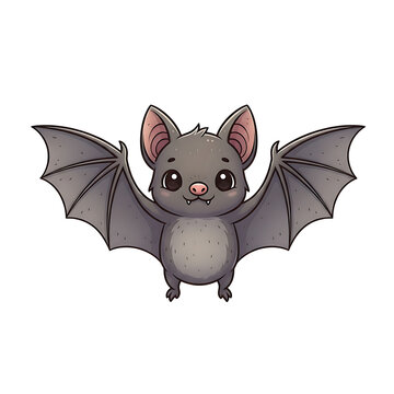 Cute cartoon bat flying with outstretched wings creature illustration character halloween nocturnal wildlife isolated friendly adorable stylized expression portrait