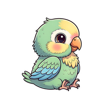 Cute cartoon baby parrot illustration with soft pastel colors illustration tropical colorful wildlife feathers isolated background character adorable creature feathered cheerful detailed