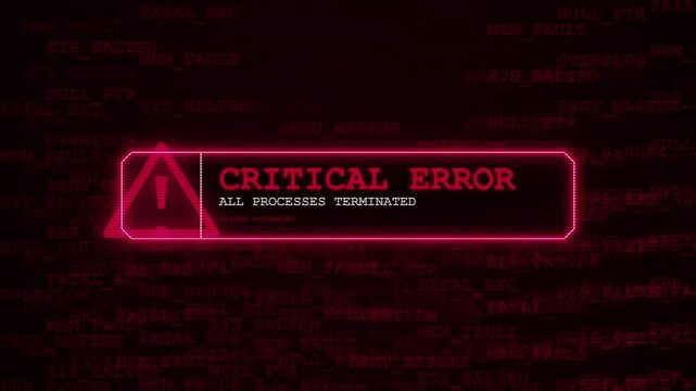 Red digital critical error message on system failure screen