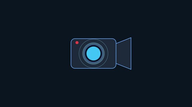 Minimalist digital camera animation with pulsing recording signal for ui and media projects 4k interface