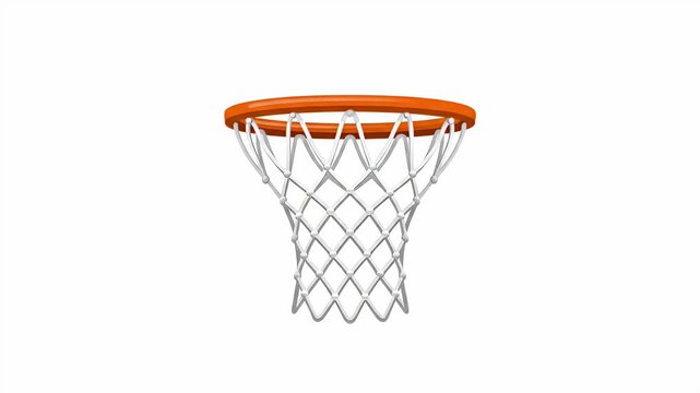 Basketball hoop with ball going through net, sports, game, success, winning, point, score, victory, competition, play, action, motion graphic loop, orange and white