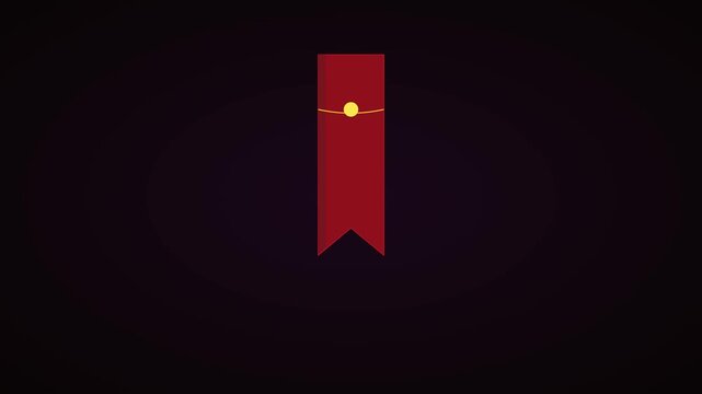 Minimalist red bookmark animation with golden detail on dark 4k background