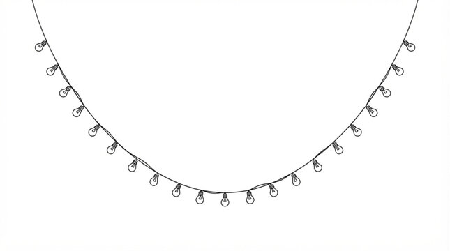  Christmas string lights garland continuous line art vector illustration with minimalist holiday celebration border isolated on white background
