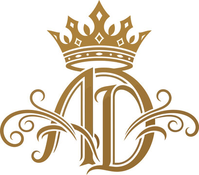 Elegant ad monogram logo with golden crown monogram branding initials