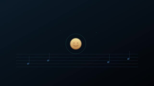Musical note transforming into a happy emoji animation on staff lines 4k music theory