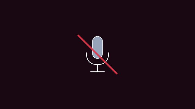 Muted microphone animation: mute audio and silence symbol for digital communication 4k